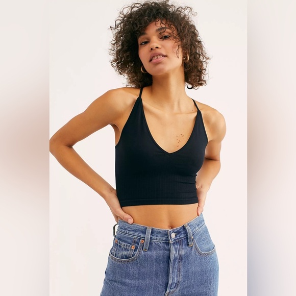Free People Black Fitted Crop Tank Top - Picture 1 of 7